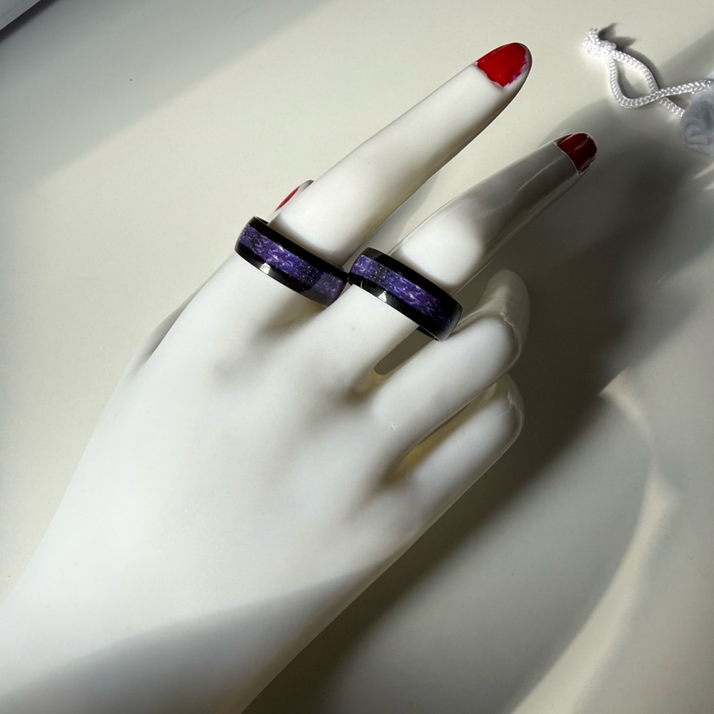 Stainless Steel Rings with Amethyst Style Inlay - Picture 3 of 6